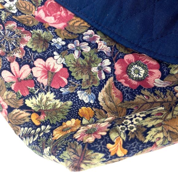 Vintage 80s Quilted Knitting Bag Handbag Purse Floral Wood Handles Pocket Boho - Picture 6 of 10